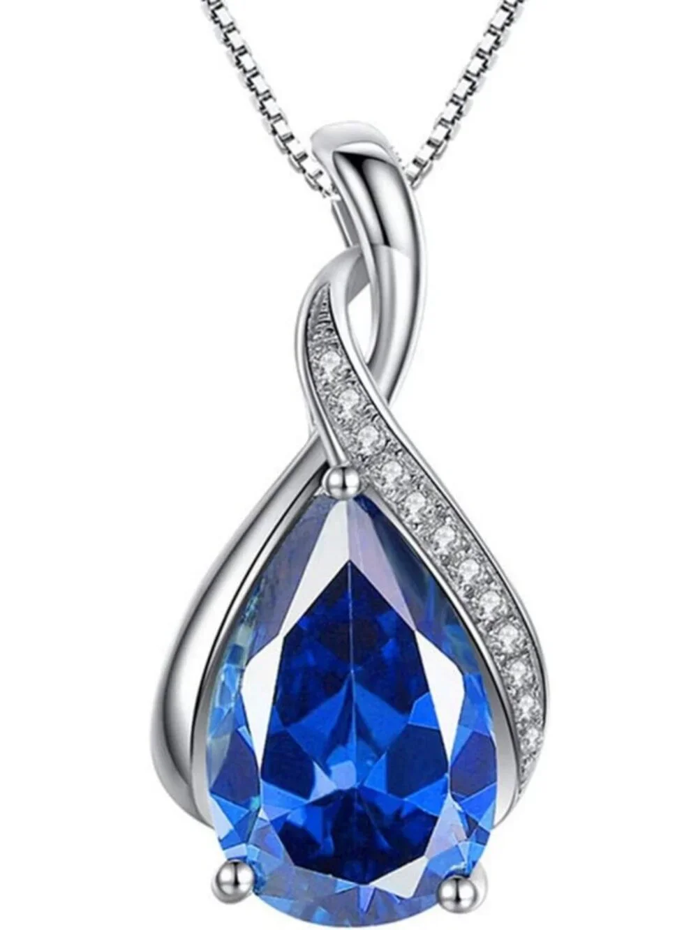 Elegant Sterling Silver Pear Cut Pendant Necklace | Simulated Ruby, Sapphire